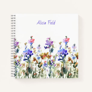 Pretty Watercolor Wildflowers   your name Notebook