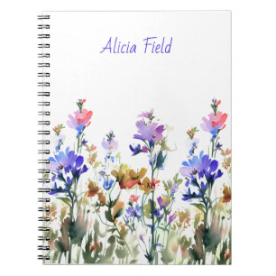 Pretty Watercolor Wildflowers your name Notebook