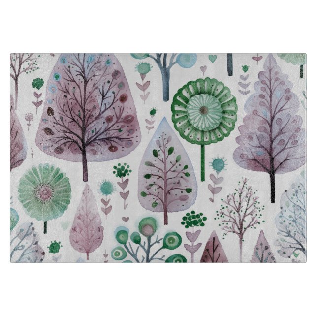 Pretty Watercolour Christmas Tree  Purple Green  Cutting Board (Front)