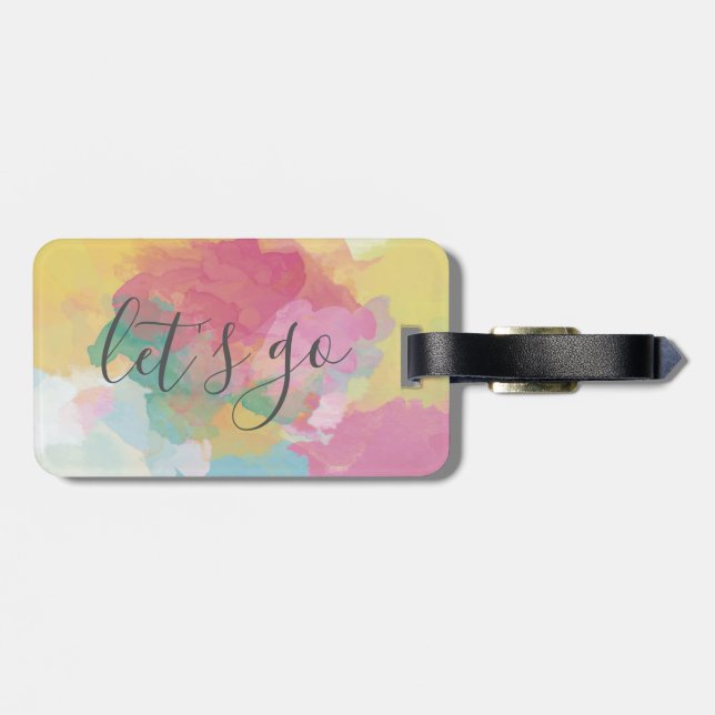 Pretty Watercolour Let's Go Quote | luggage tag (Back Horizontal)