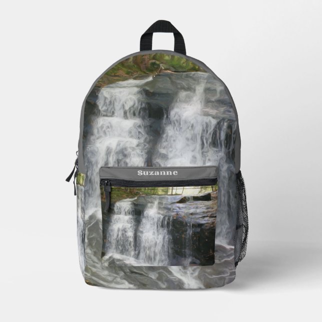 Pretty Waterfall Oil Painting Personalised Printed Backpack (Front)