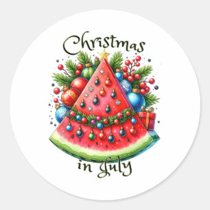 Pretty Watermelon Christmas Tree Summer Christmas Classic Round Sticker
