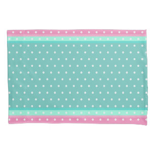 Pretty watermelon pink and teal mint with spots pillowcase