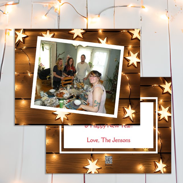Pretty Weathered Wood and Star Lights Christmas  Holiday Card (Creator Uploaded)
