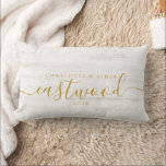 Pretty Wedding Couple Name  Lumbar Cushion<br><div class="desc">A pretty newlyweds keepsake pillow gift with a gold monogram script name and date of wedding.</div>