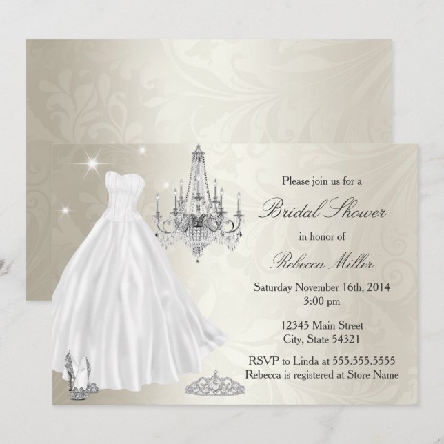 Pretty Wedding Dress Bridal Shower Cream White Invitation (Front/Back)