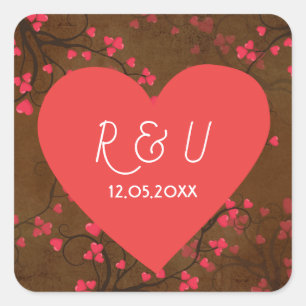 Pretty wedding heart square sticker