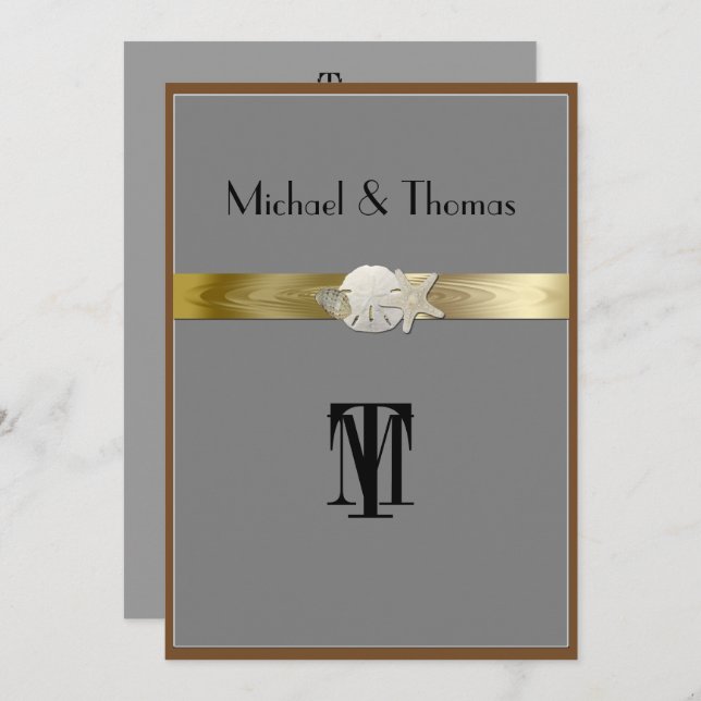 Pretty Wedding Invitation, Starfish, Sand Dollar Invitation (Front/Back)