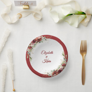 Pretty Wedding Red Rose Paper Plate