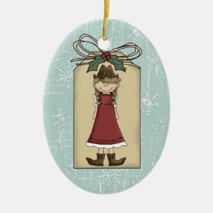 Pretty Western Cowgirl Gift Tag Keepsake Ceramic Tree Decoration
