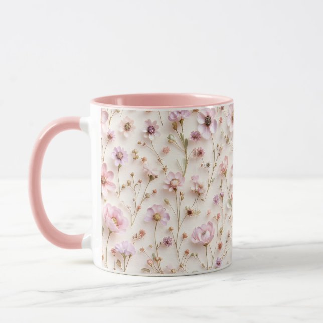 Pretty Whimsical 3D Wildflower In Pink And lilac  Mug (Left)