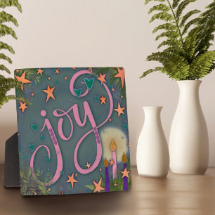 Pretty Whimsical Joy Advent Candle Easel Plaque