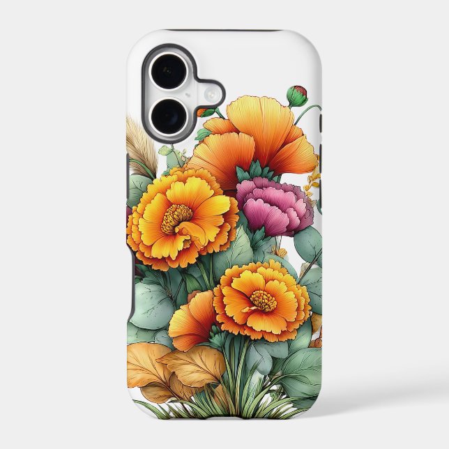 PRETTY WHIMSICAL ORANGE & PINK FALL FLOWERS (Back)