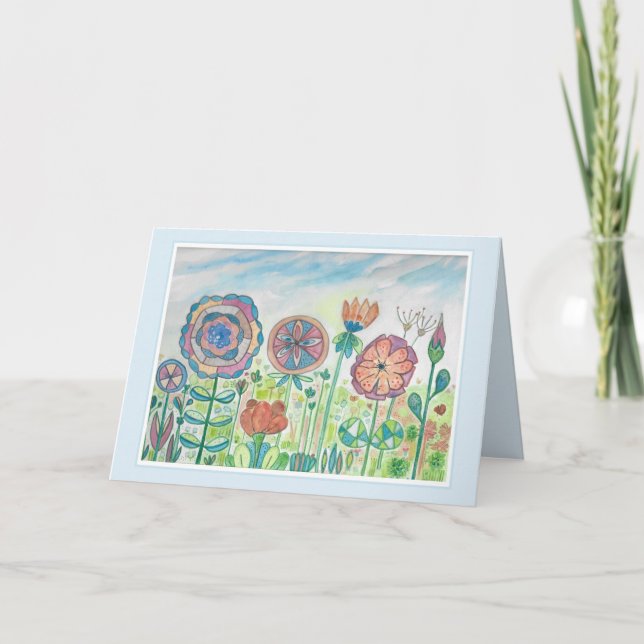 Pretty Whimsy Flowers Watercolor Card (Front)