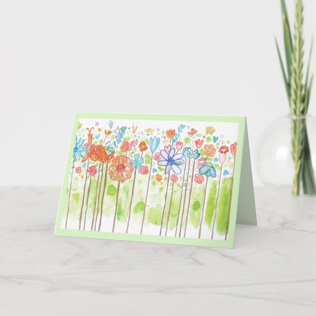 Pretty Whimsy Flowers Watercolor Card (Front)