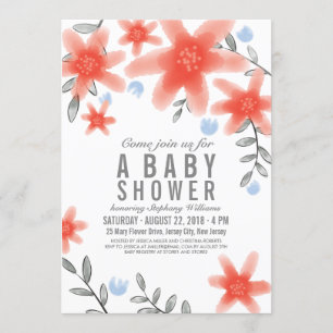 Pretty Whimsy Red Floral Baby Shower Invitation