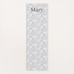 Pretty White And Grey Floral Print Yoga Mat