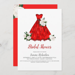 Pretty White and Red Bridal Shower Invitation