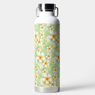 PRETTY WHITE AND YELLOW PLUMERIA FLOWERS WATER BOTTLE