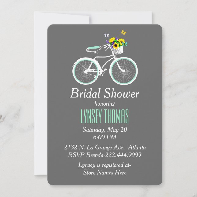 Pretty White Bicycle Bridal Shower Invitation (Front)