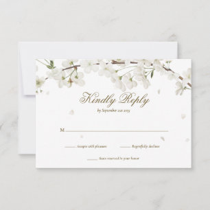 Pretty White Blossom Floral Wedding RSVP Card