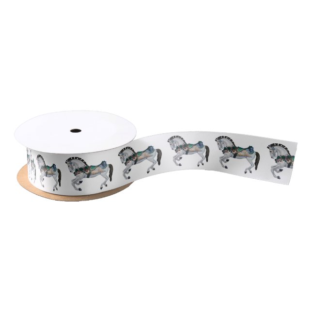 Pretty White Carousel Horse Satin Ribbon (Spool)