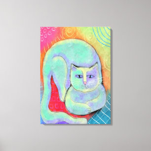 Pretty White Cat Abstract Painting Canvas Print