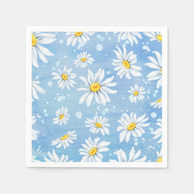 Pretty White Daisies on Blue Napkin (Front)