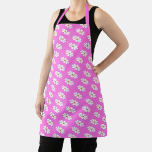 Pretty white daisies pink pattern apron