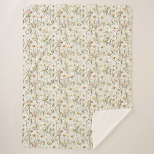 Pretty White Daisy Flowers Birthday Sherpa Blanket