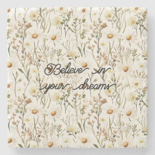 Pretty White Daisy Flowers Birthday Stone Coaster