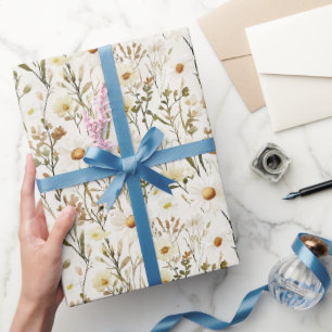 Pretty White Daisy Flowers Birthday Wrapping Paper