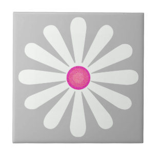 Pretty White daisy with pink centre on silver Tile