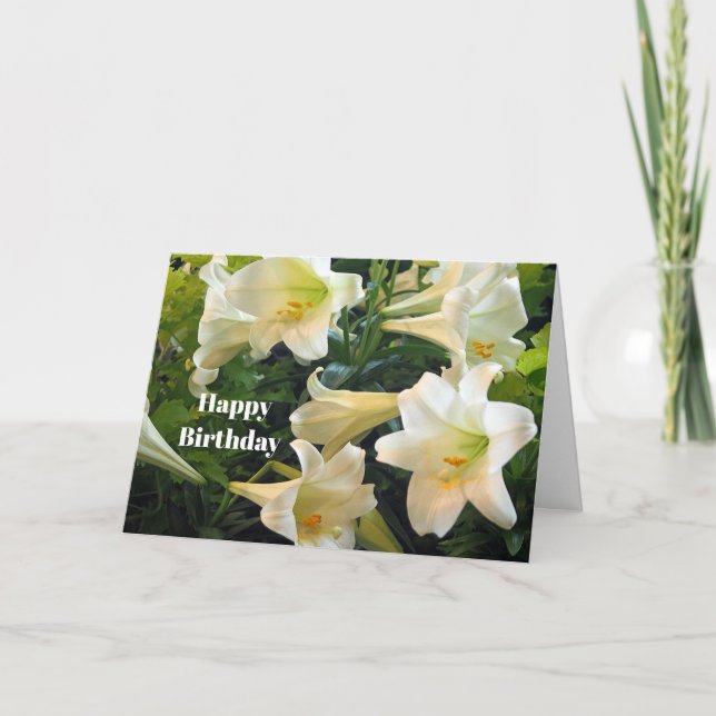 Pretty White Easter Lilies Floral Photo Birthday Card (Front)