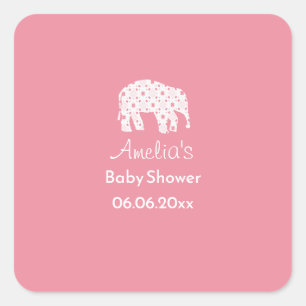 Pretty White Elephant Personalised Baby Shower  Square Sticker