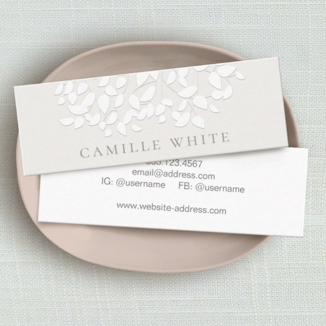 Pretty White Embossed Look Leaves Mini Business Card (Creator Uploaded)