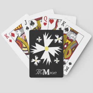 Pretty White Floral Daisy Geometrical Black Playing Cards