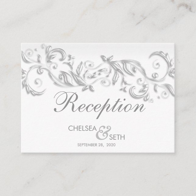 Pretty White Floral Swirls - Reception Enclosure Card (Front)