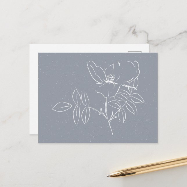 Pretty White Flower Doodle  Postcard (Front/Back In Situ)