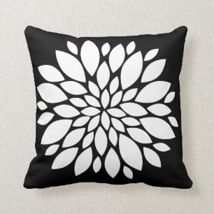 Pretty White Flower Petals Art on Black Cushion