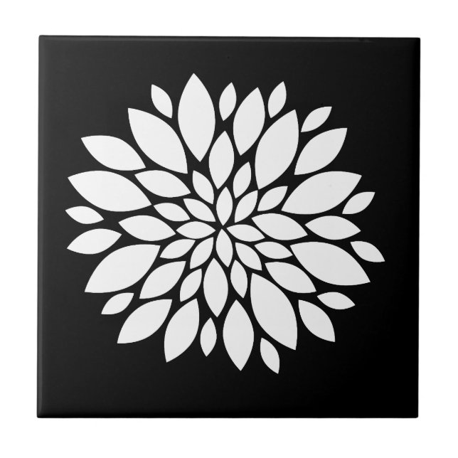 Pretty White Flower Petals Art on Black Tile (Front)