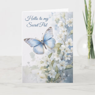 Pretty White Flowers and Blue Butterfly Secret Pal Card