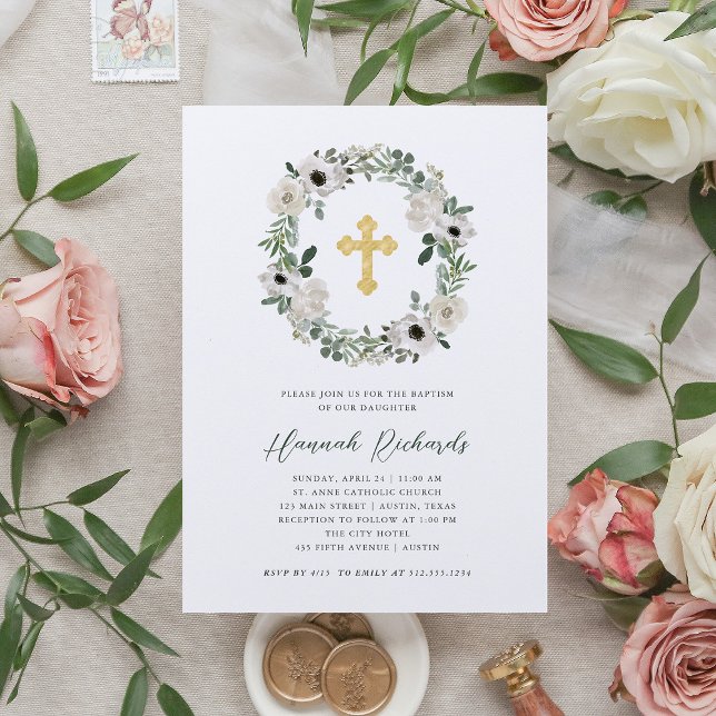 Pretty White Flowers and Green Leaves | Baptism Invitation (Creator Uploaded)