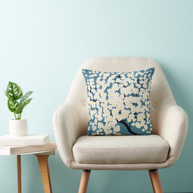 Pretty White Flowers Blossom Tree Art Cushion (Chair)