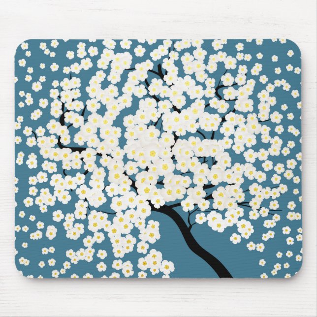 Pretty White Flowers Blossom Tree Art Mouse Pad (Front)