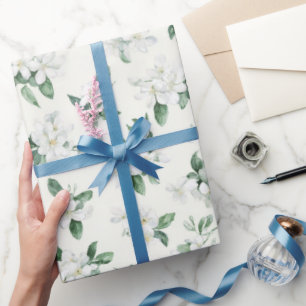 Pretty White Flowers Bridal Shower Wrapping Paper
