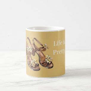 Pretty White Flowers Brown Sandals Coffee Mug