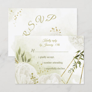 pretty white flowers green leaves botanical RSVP card