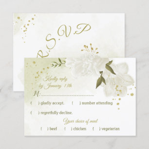 pretty white flowers green leaves botanical RSVP card