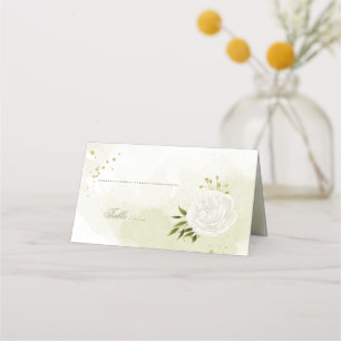 pretty white flowers green leaves place card
